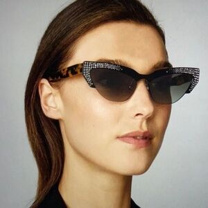 Miu Miu Black and Tortoise Rhinestone Cateye Sunglasses